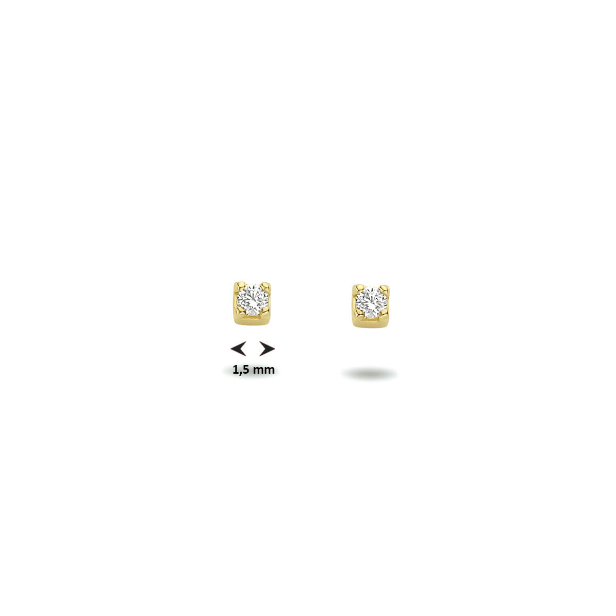 Boucles d'oreilles en or jaune 14K avec zirconia, forme carrée, taille 1,5 mm.