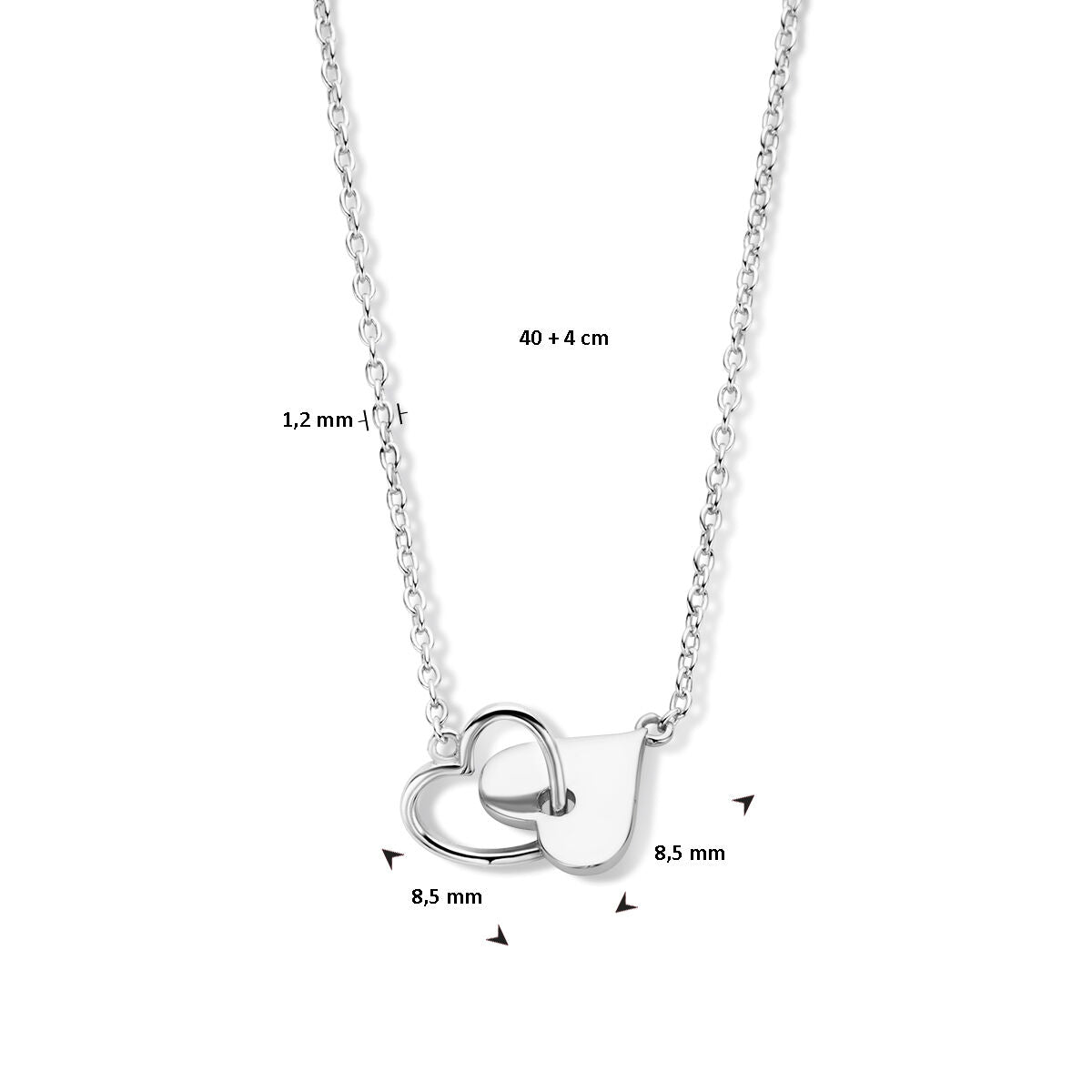 collier en forme de cœur 40 + 4 cm argent rhodié