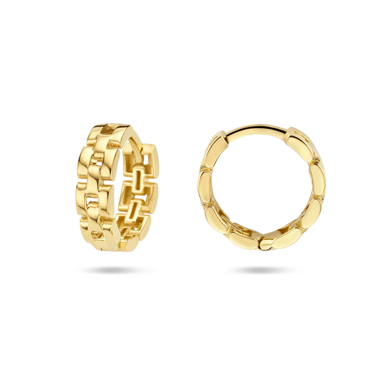 créoles motif maille en or jaune 14K