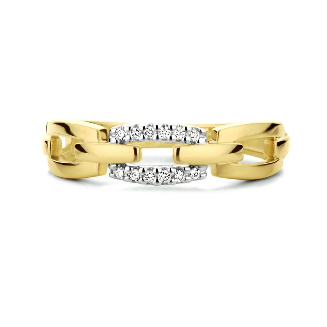 ring schakel diamant 0.05ct h si 14K bicolor goud geel/wit