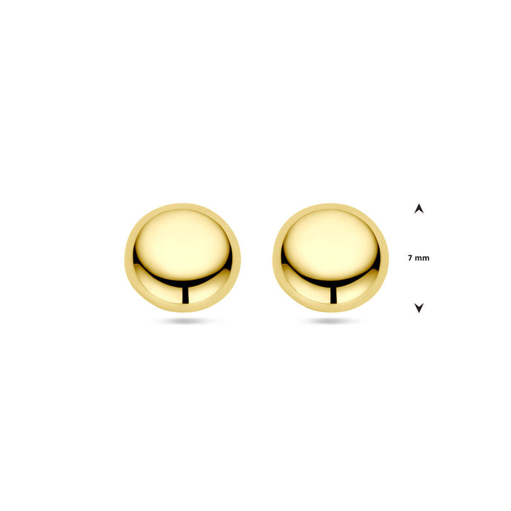 De oorknoppen halve bol 14K geelgoud van Van der Kooij Collectie zijn goedkope damesoorbellen met een blij oppervlak. Afbeeld tegen een witte achtergrond, tonen ze een diameter van 7 mm—tijdloze sieraden voor elke gelegenheid.