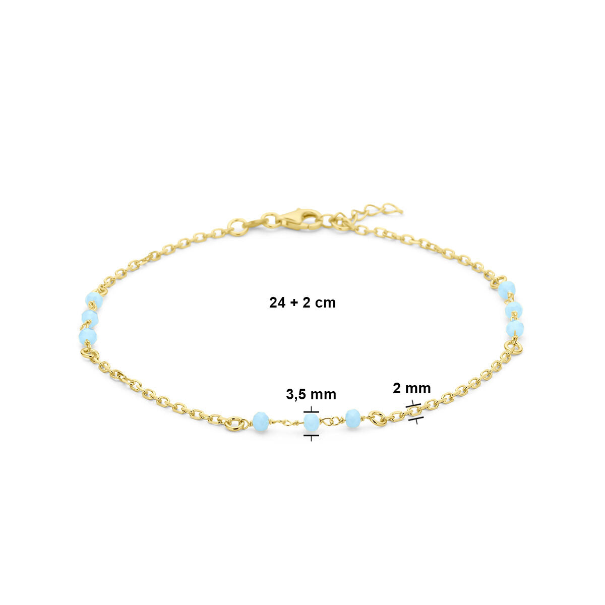 bracelet bleu perles en cristal 24 + 2 cm 3 microns plaqué or (jaune)