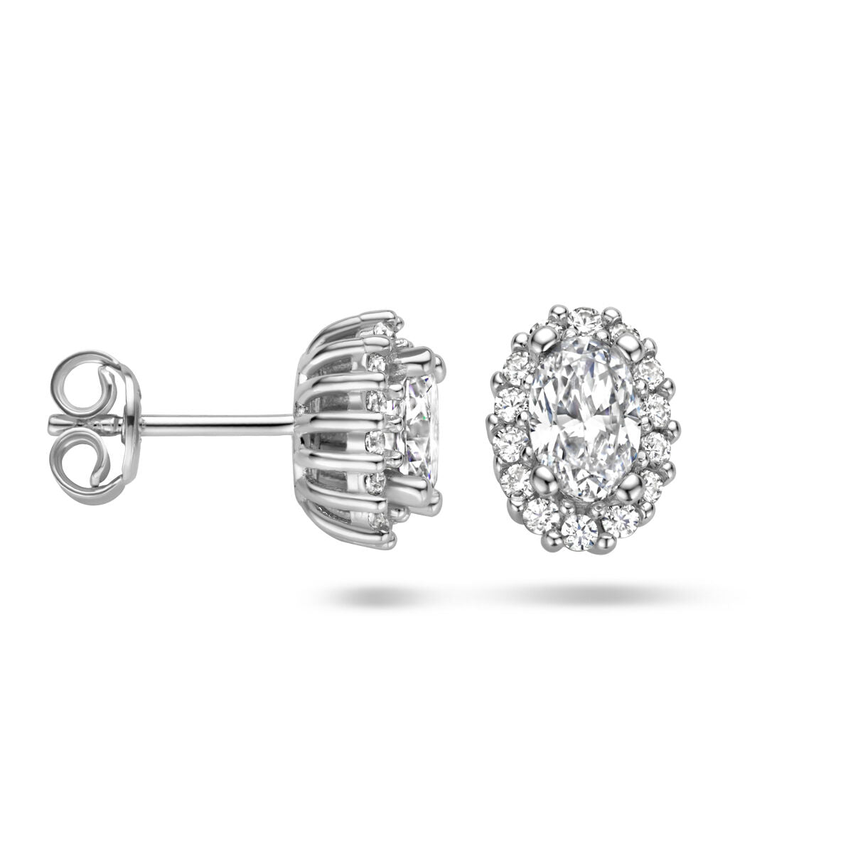 puces d'oreilles zircone halo argent rhodié