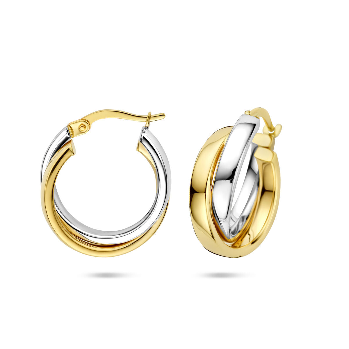 Créoles bicolores – or jaune et or blanc 14k