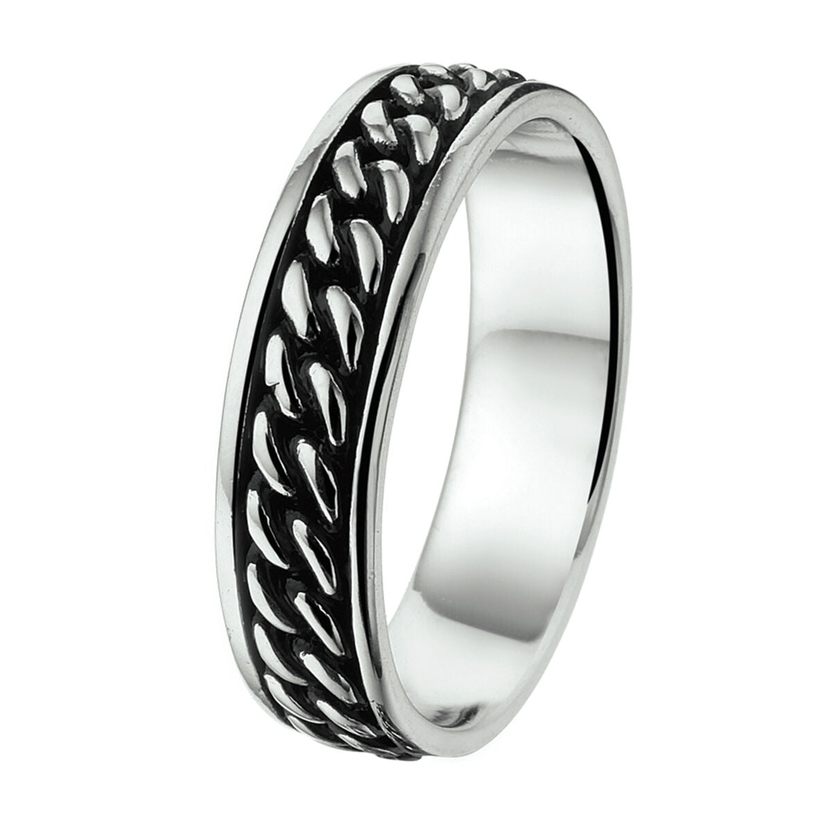 bague en argent oxydé avec motif tressé sur le côté