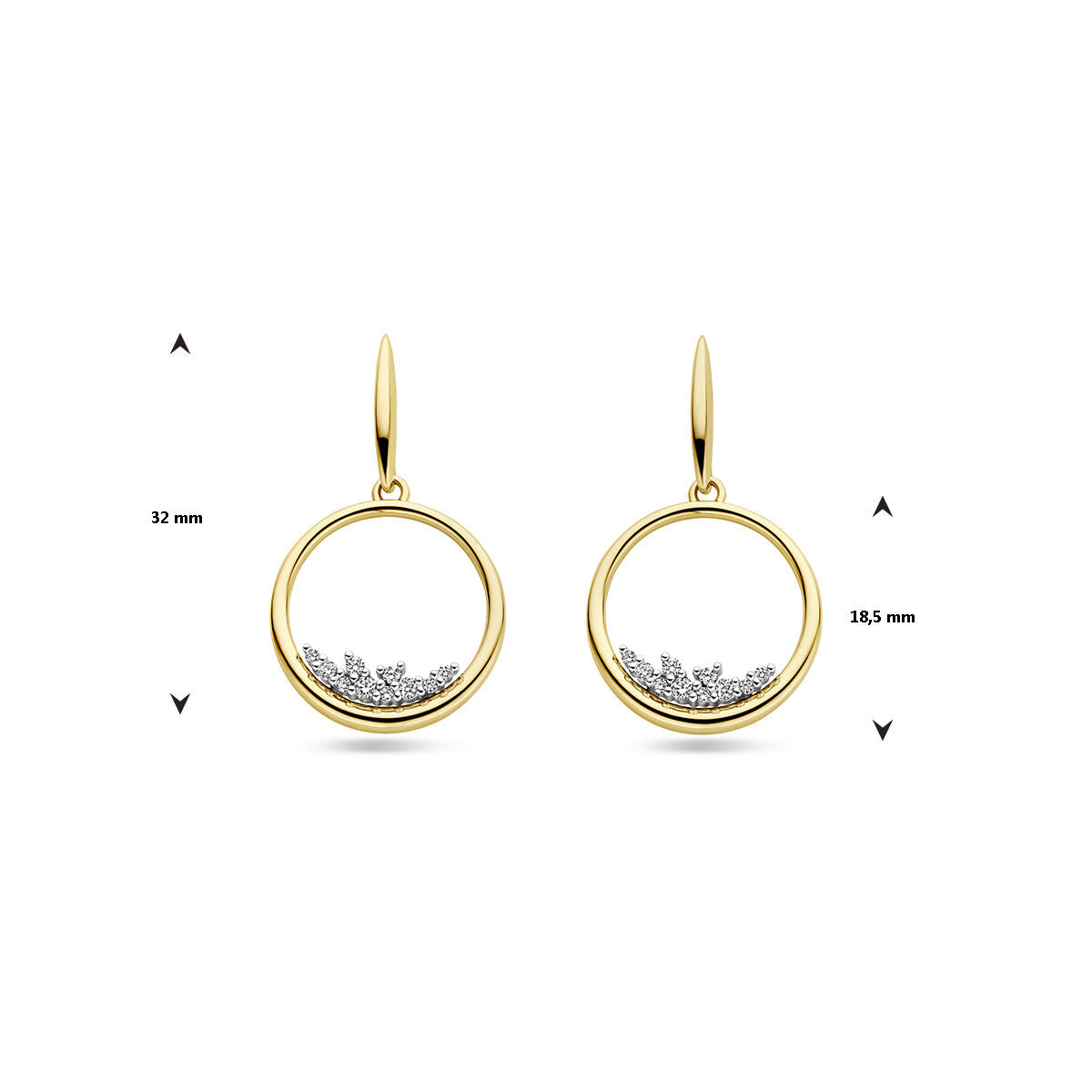 boucles d'oreilles cercle diamant 0.23ct (2x 0.115ct) h si or bicolore jaune/blanc