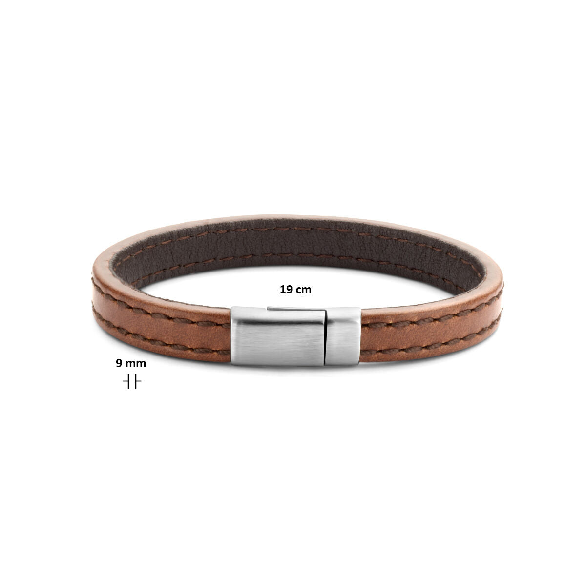 bracelet en cuir marron 9,0 mm acier inoxydable