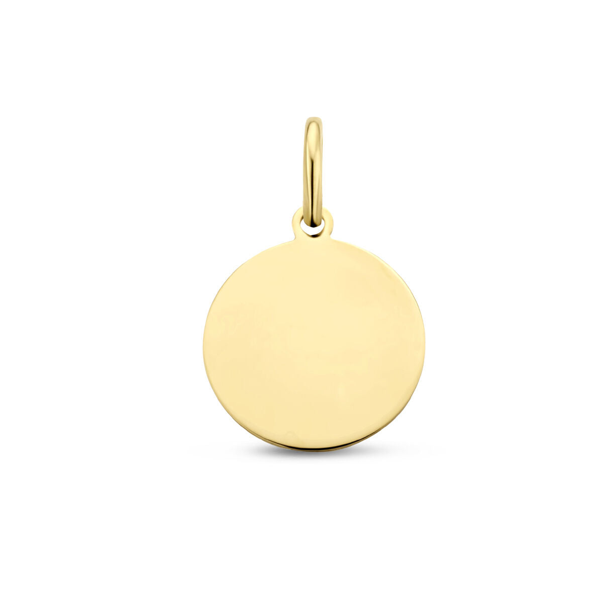 Pendentif rond en argent doré de 3 microns, surface lisse et brillante.