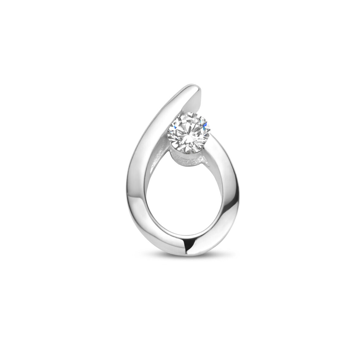 pendentif en argent rhodié en forme de goutte avec un zirconium brillant.