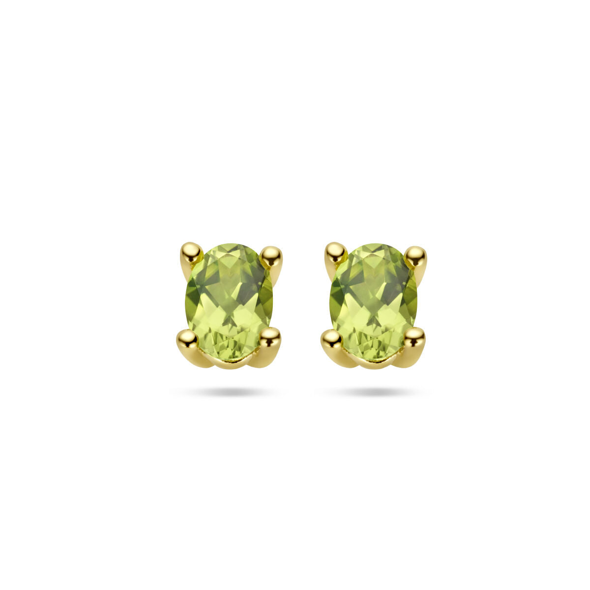 Boucles d'oreilles en or jaune 14K avec pierres ovales de péridot vert.