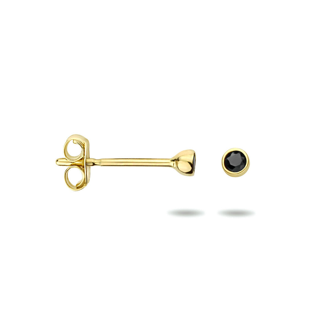 oorknoppen zwart zirkonia 14K geelgoud