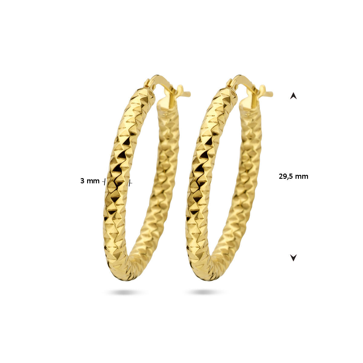 créoles 3,0 mm tube rond diamanté 1 micron argent plaqué or (jaune)