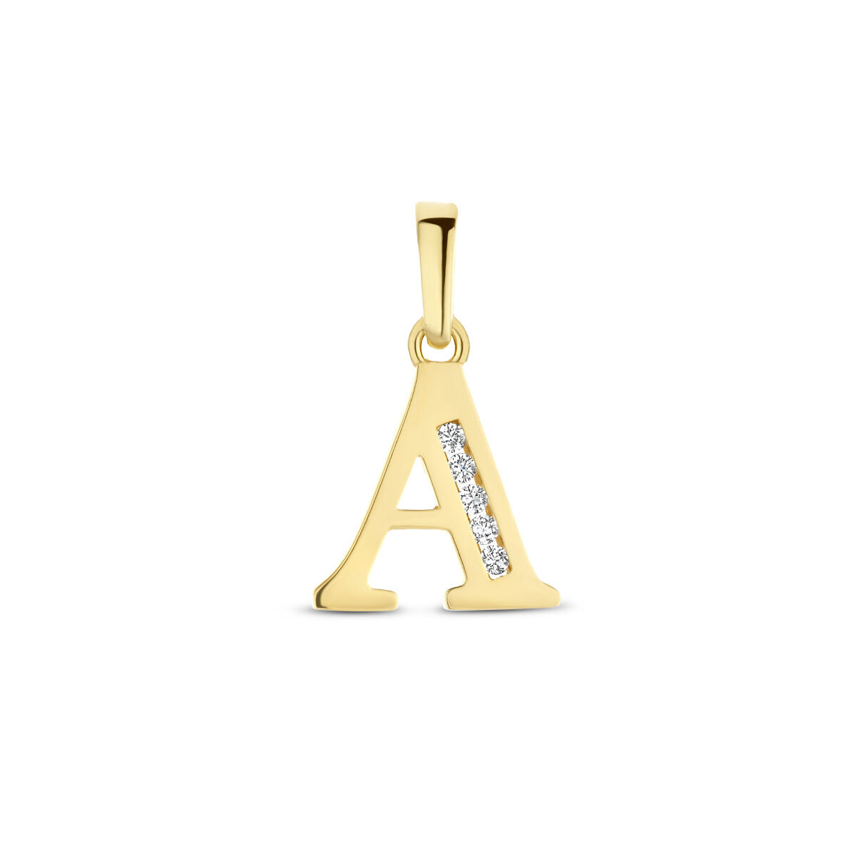 pendentif lettre en or jaune 14K avec zirconiums.