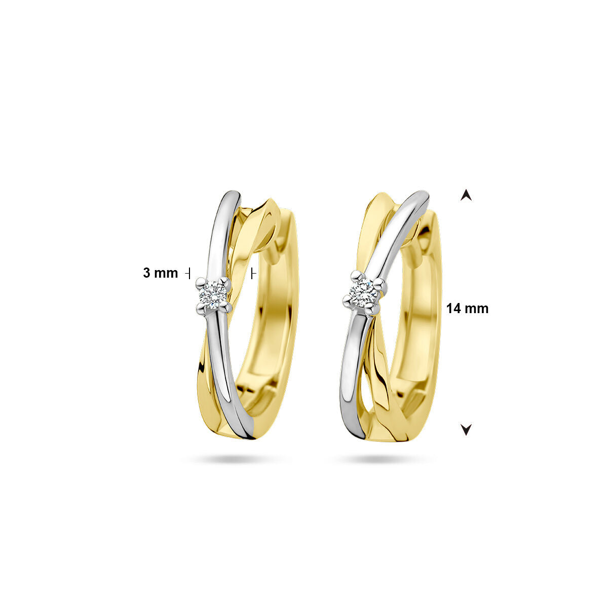 créoles diamant 0.03ct (2x 0.015ct) h si or bicolore jaune/blanc 14K