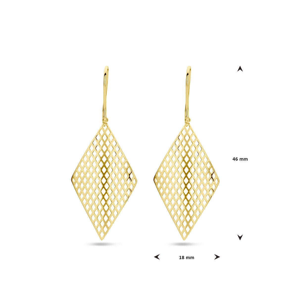 Van der Kooij Collection - boucles d'oreilles losange crochet français 14K or jaune