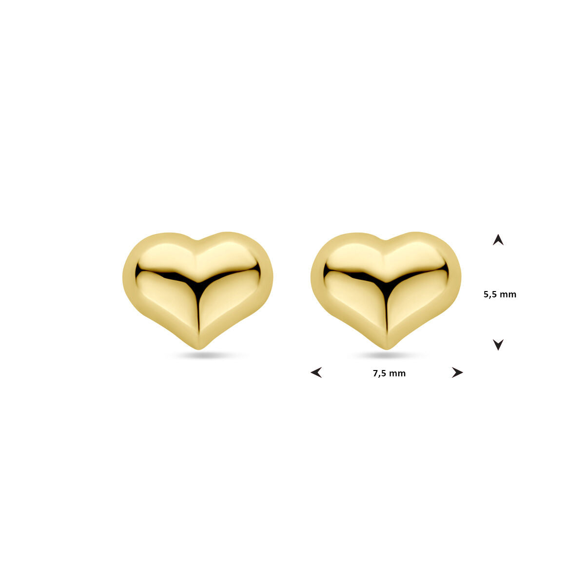 puces d'oreilles cœur 5,5 mm or jaune 14K