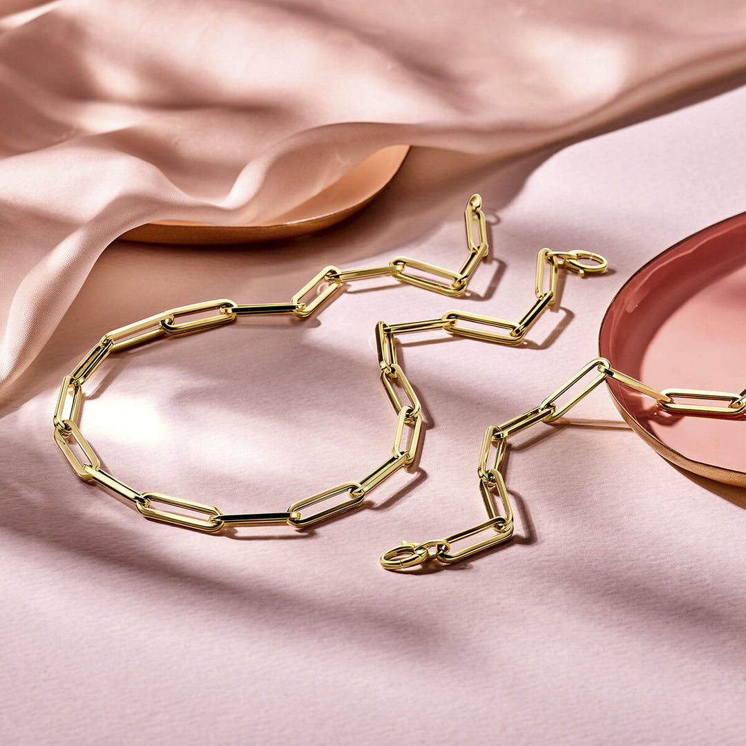 Gouden armband dames paperclip vierkante buis 14K