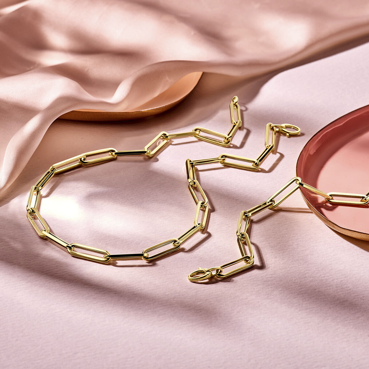 Bracelet en or pour femme paperclip tube carré 14K