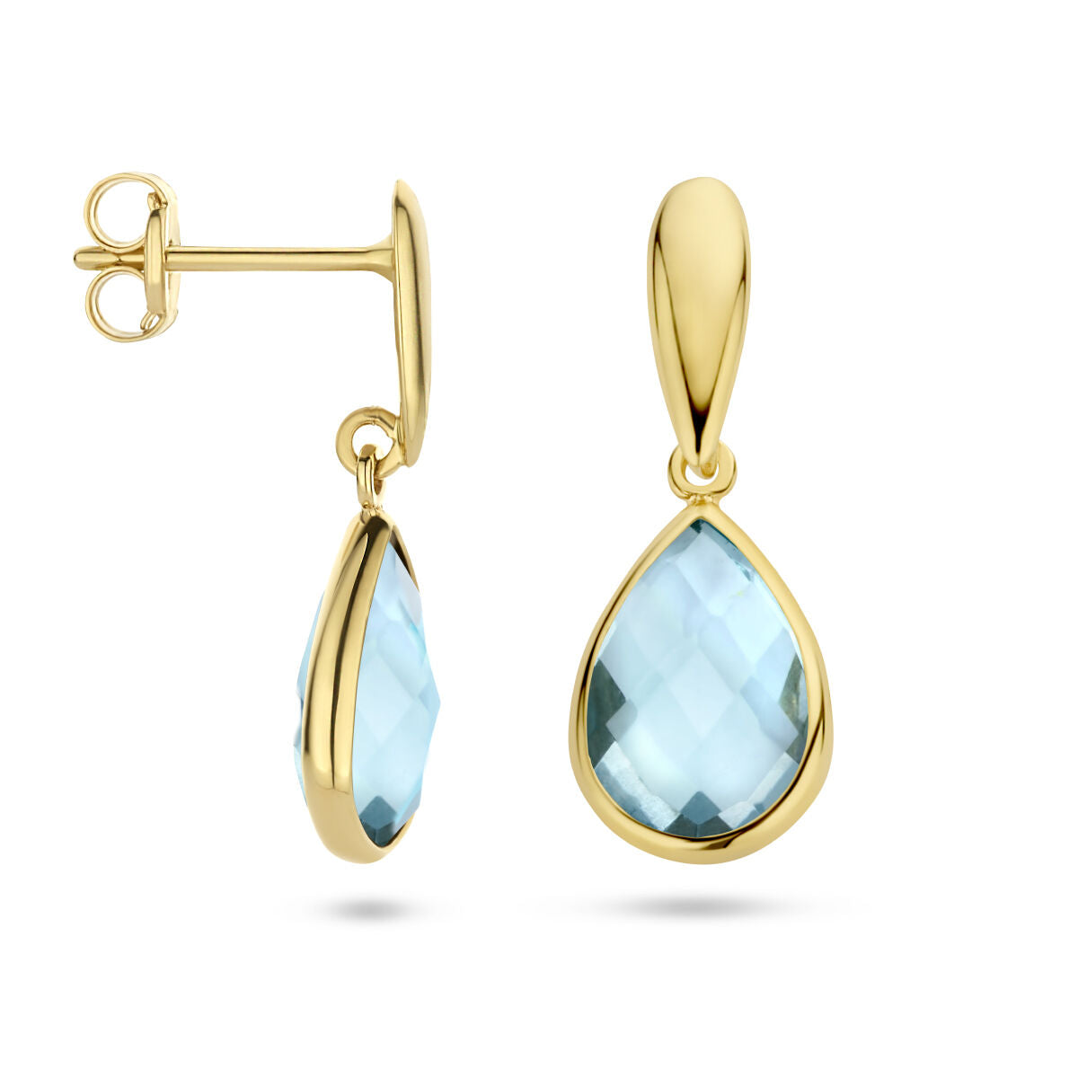 boucles d'oreilles topaze bleue 14K or jaune