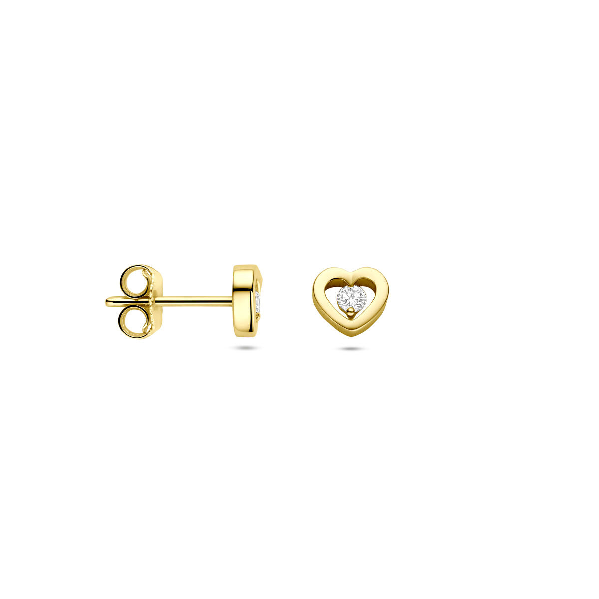 Puces d'oreilles en or avec cœur et diamant – or jaune 14k