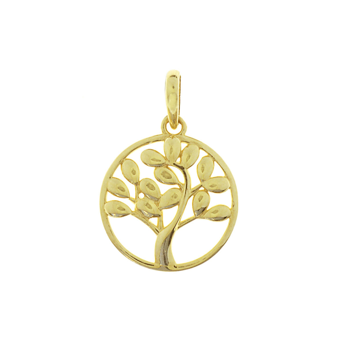pendentif arbre de vie en or jaune 14 carats avec des feuilles détaillées.