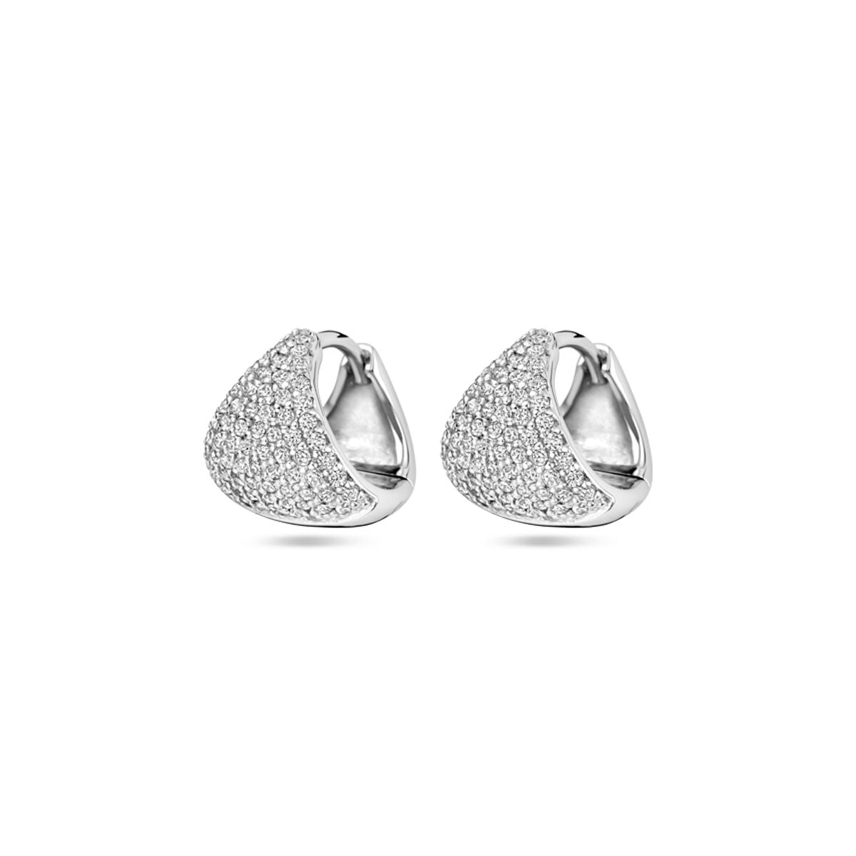 Boucles d'oreilles en argent rhodié, de forme arrondie, ornées de zirconia.
