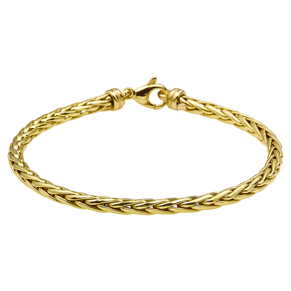 Bracelet vossestaart en or jaune avec cœur en argent, tressé, 19 cm.