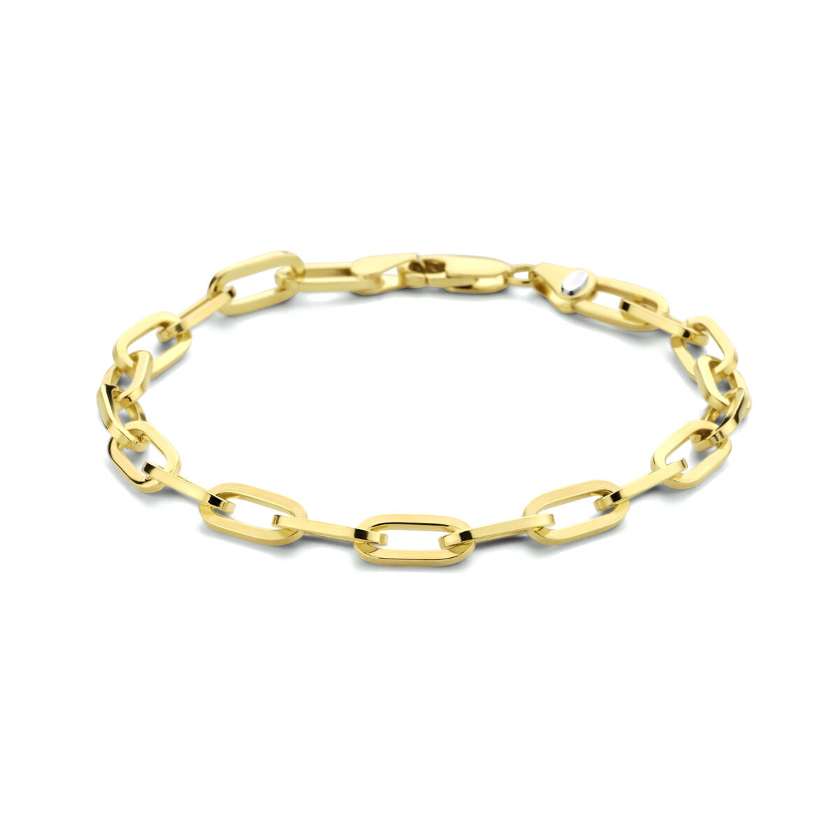 Bracelet en or jaune avec maillons plats en forme de paperclip, 19 cm.