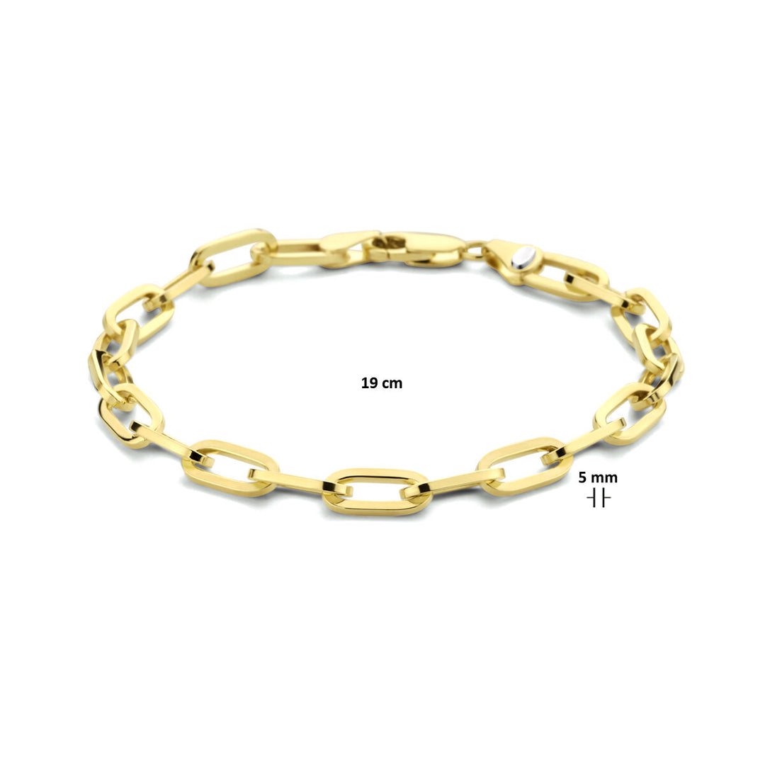 armband paperclip plat massief 5,0 mm 19 cm Zilgold (geelgoud met zilverkern)