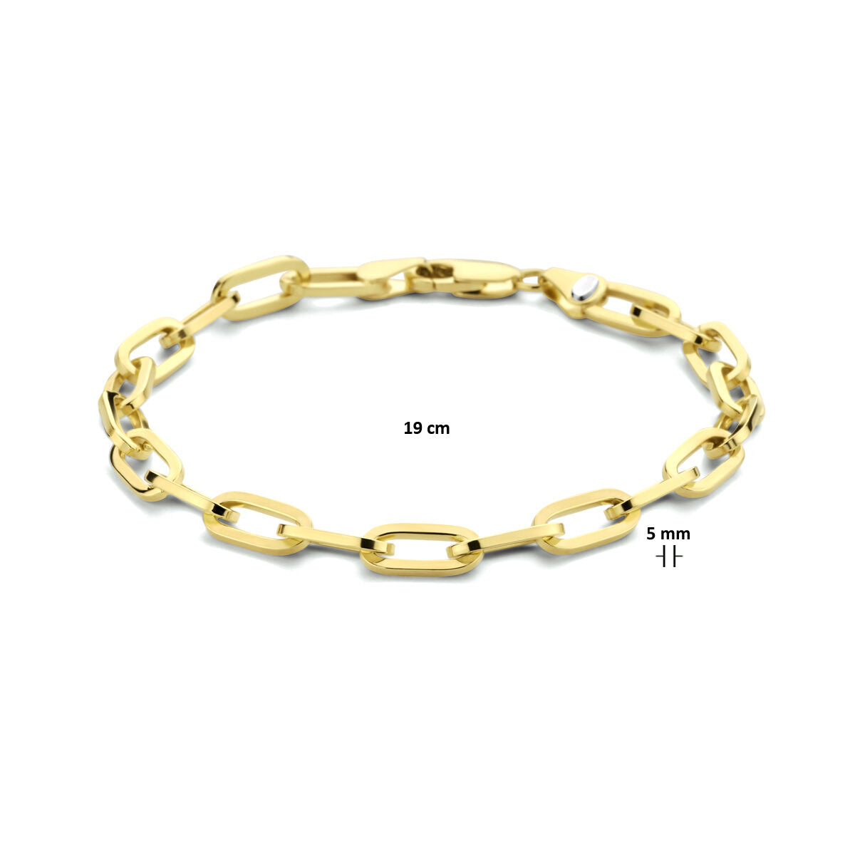 bracelet paperclip plat massif 5,0 mm 19 cm Zilgold (or jaune avec noyau en argent)