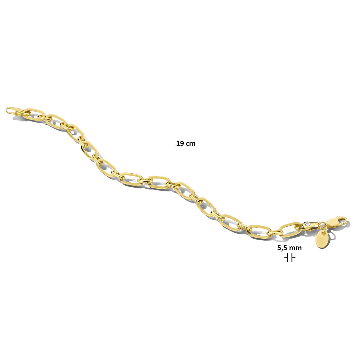 bracelet ancre 5,5 mm 19 cm or jaune avec cœur en argent