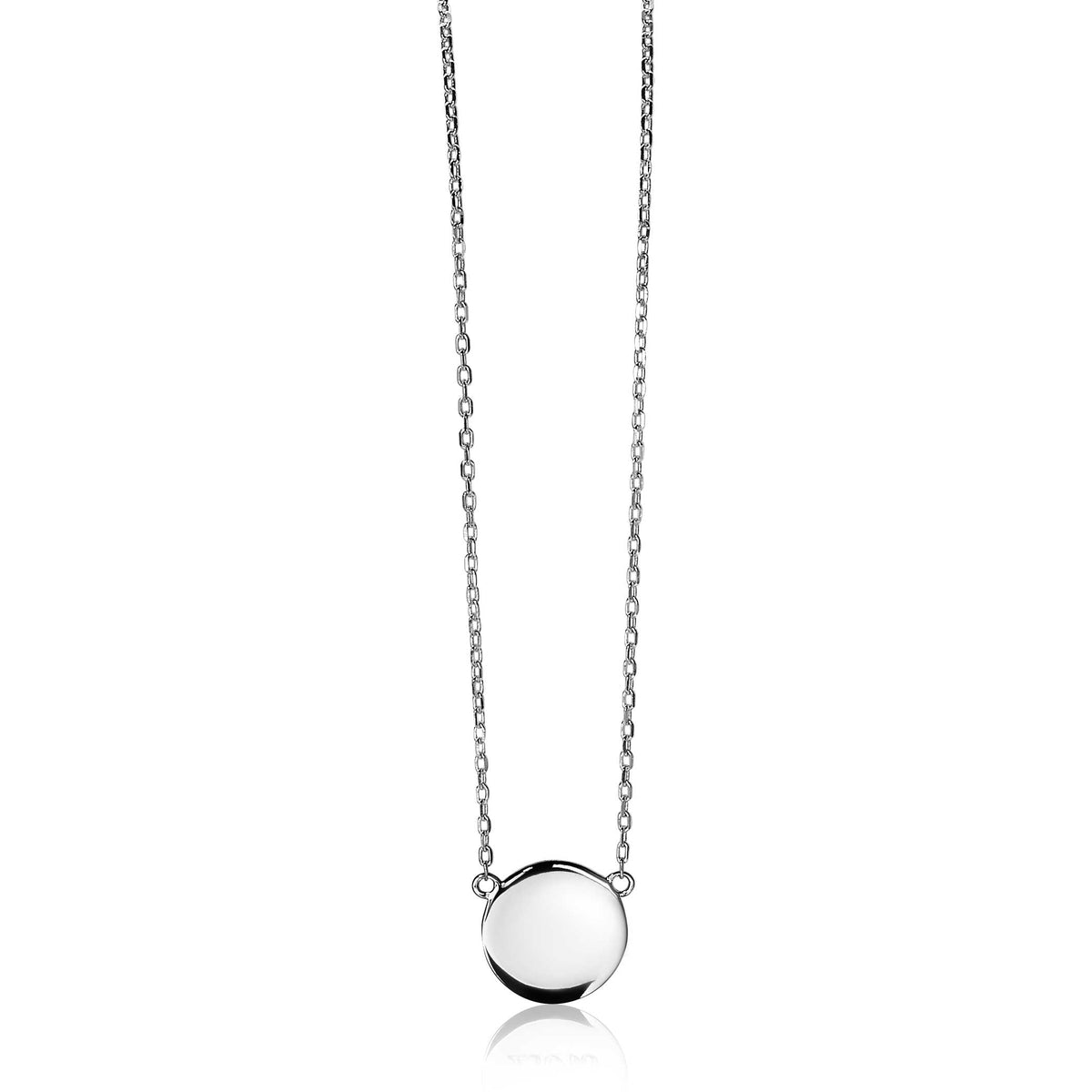 Collier en argent avec un pendentif rond et lisse.
