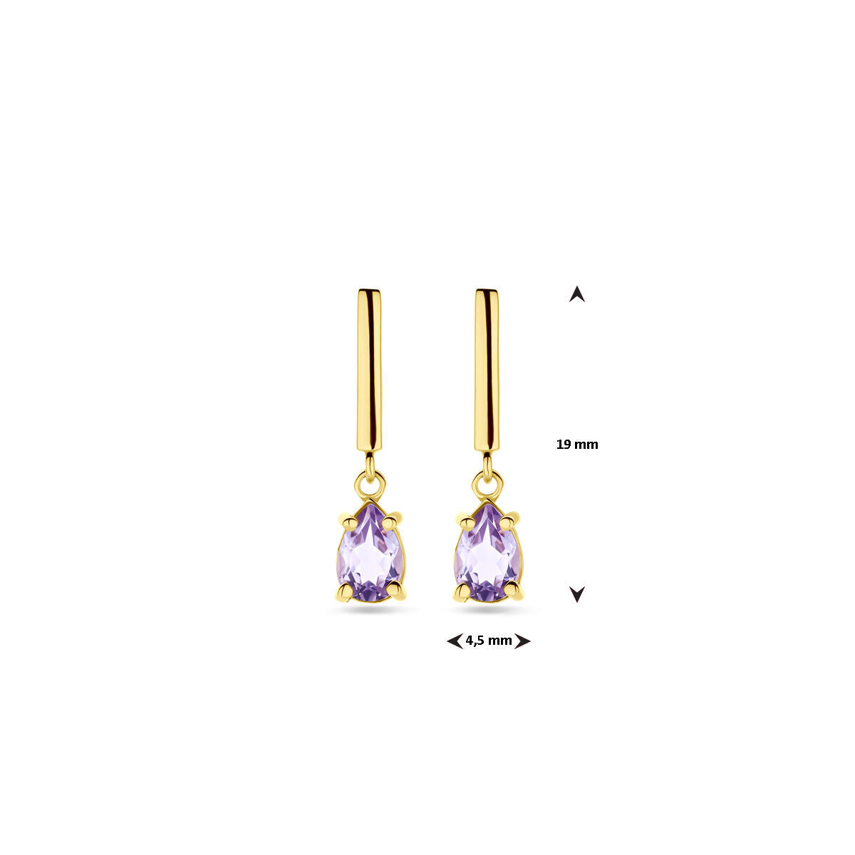 boucles d'oreilles améthyste 19 mm or jaune