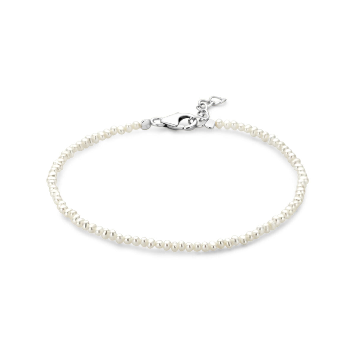 Bracelet en perles avec finition en argent rhodié, longueur de 16,5 cm + 2 cm d'extension.