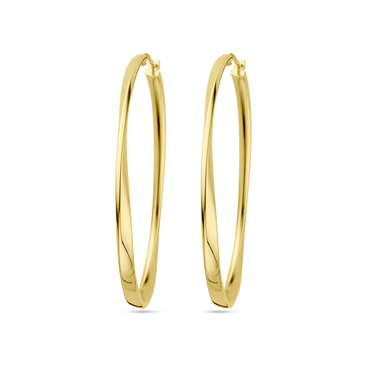 Boucles d'oreilles en or jaune 14K, de forme ovale et lisse, avec une finition brillante.