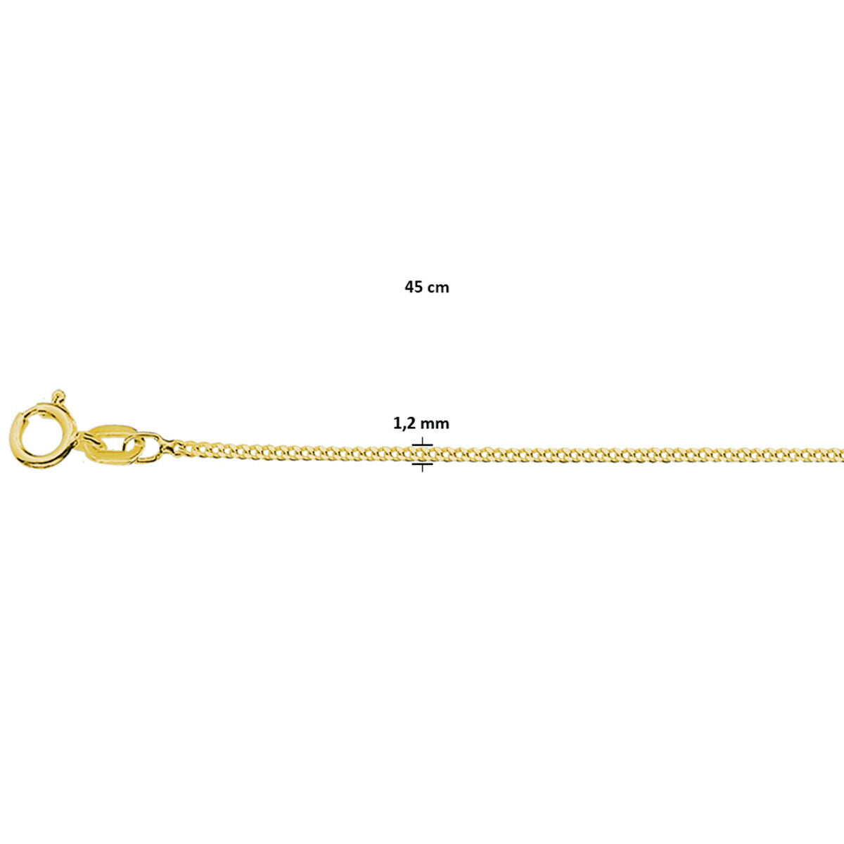 collier gourmette 4 côtés taillés 1,2 mm 3 microns argent plaqué or (jaune)