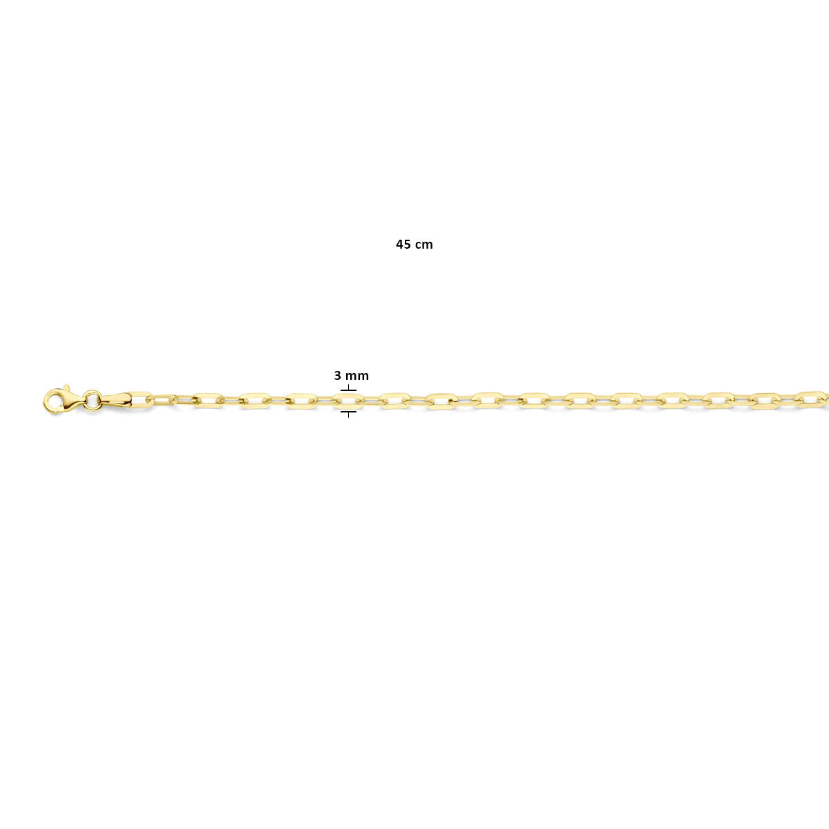 Van der Kooij Collectie - collier paperclip 3 mm 45 cm or jaune 14K