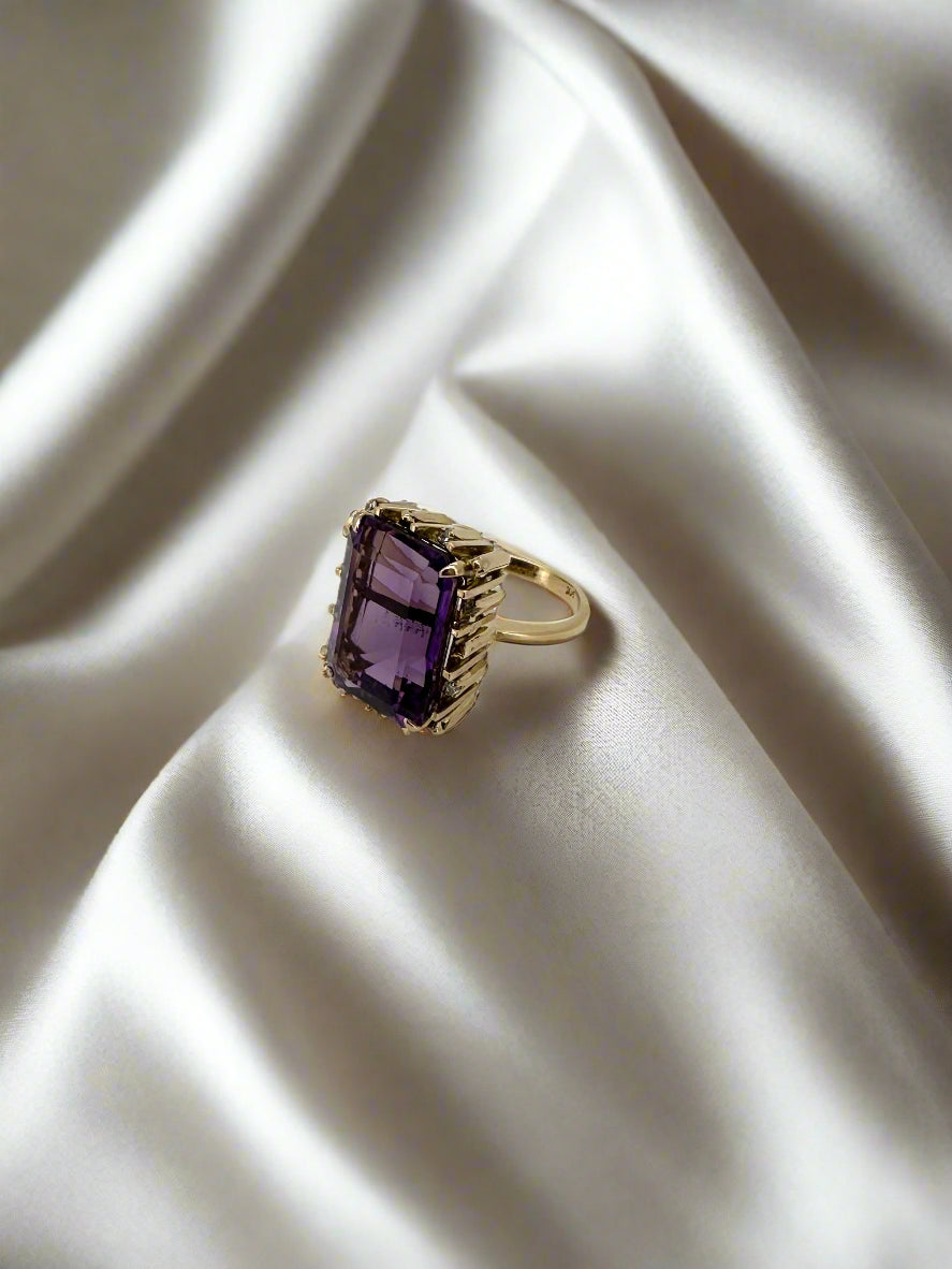 bague vintage en or avec améthyste et diamant 14k 10.7gr