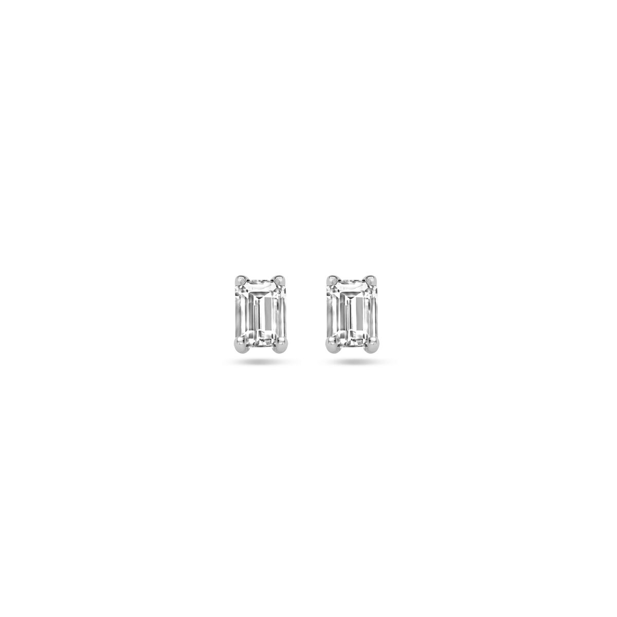 Boucles d'oreilles en argent rhodié avec zircons, de forme rectangulaire.