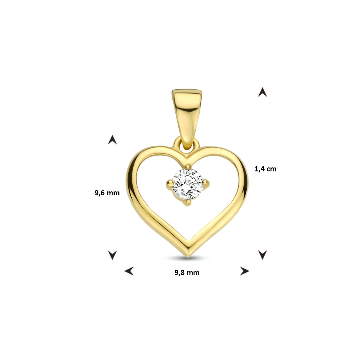 pendentif cœur zircone or jaune 14K