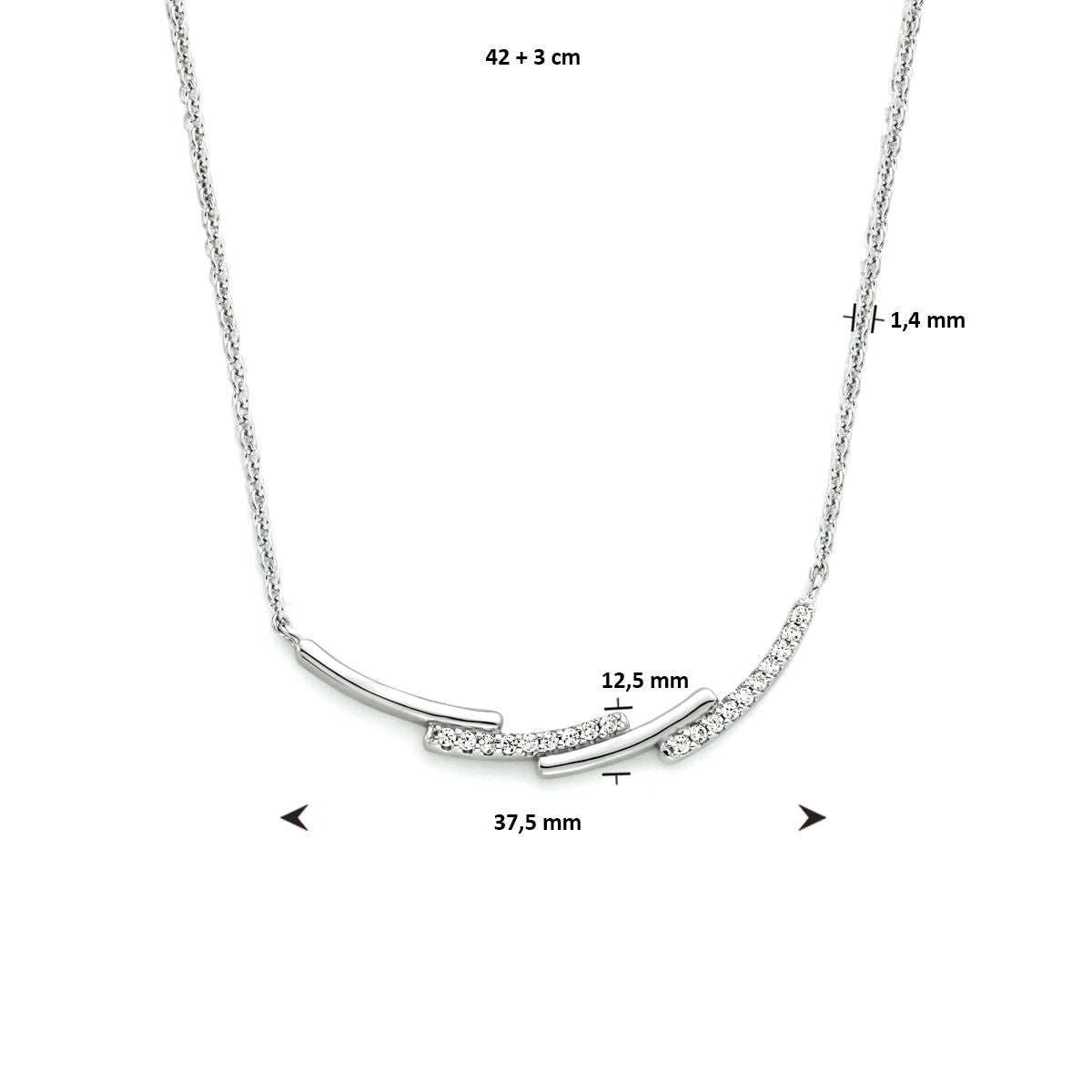 collier zircone 42 + 3 cm argent rhodié