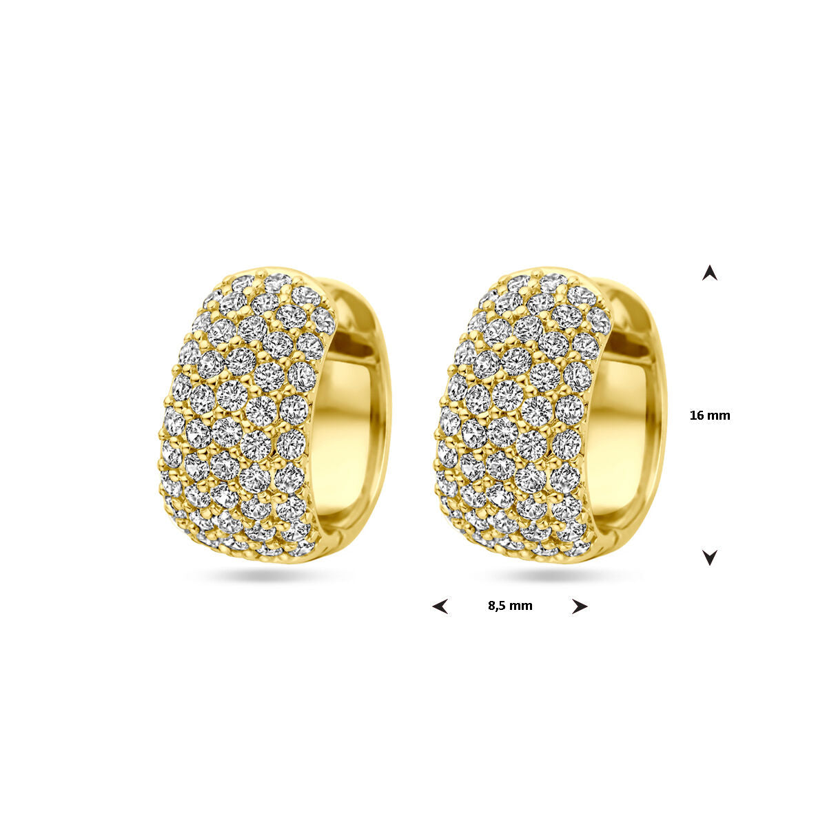 créoles zircone 16 mm 1 micron argent plaqué or (jaune)
