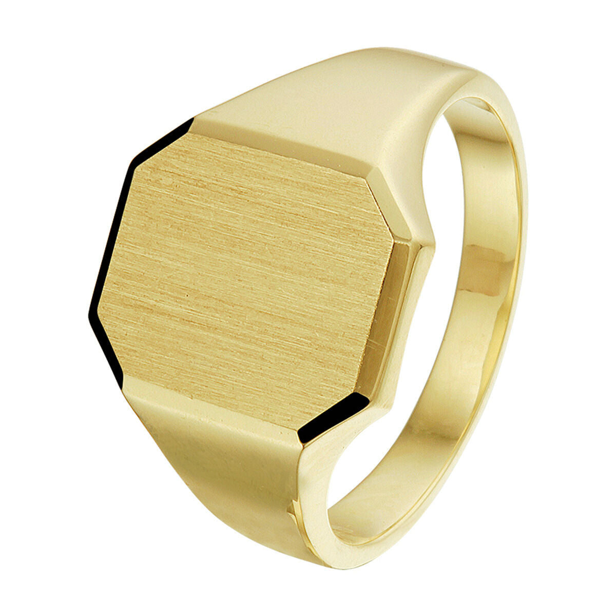Bague en or jaune 14K, finition mate et diamantée, forme hexagonale.