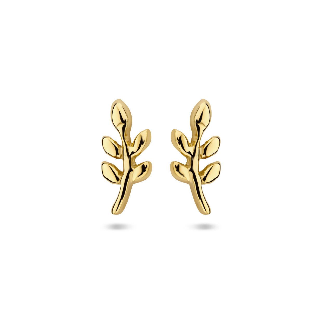 Boucles d'oreilles en argent doré, en forme de feuilles, avec des détails délicats.