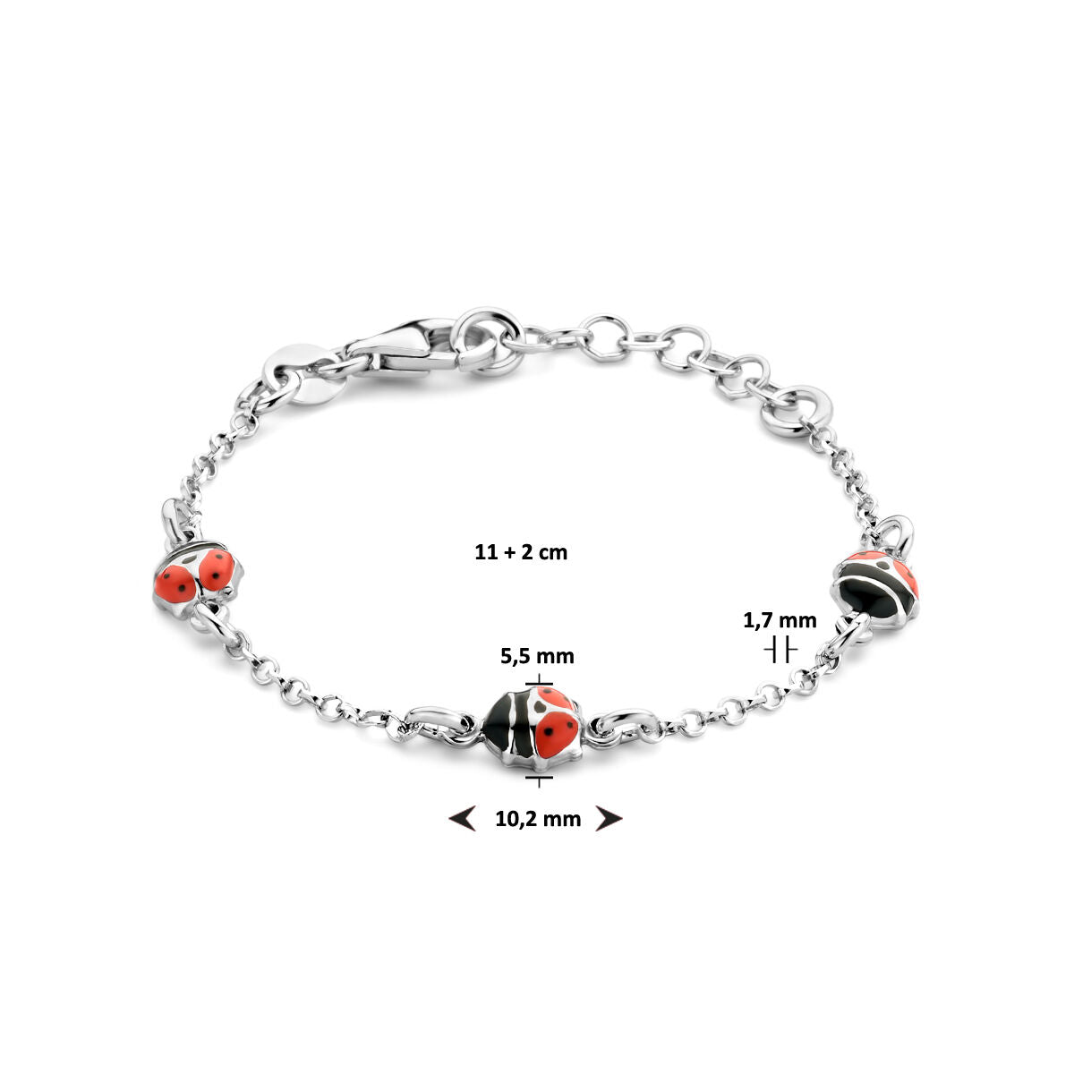 bracelet coccinelle 11 + 2 cm argent rhodié