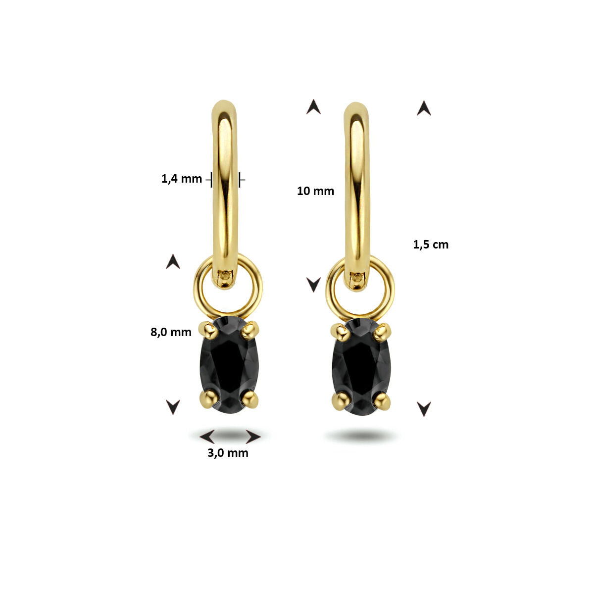 créoles noir zircone 14K or jaune