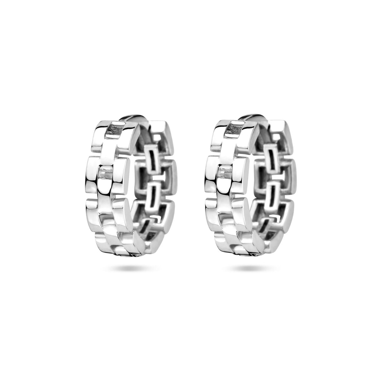 Boucles d'oreilles en argent rhodié avec motif en maillons.