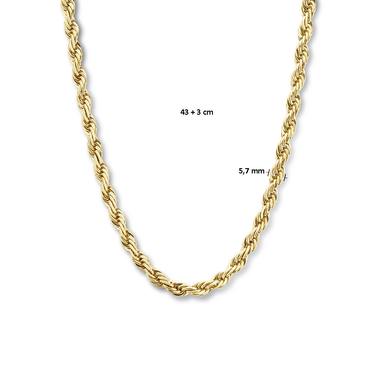 collier cordon 5,7 mm 43 + 3 cm plaquage ionique acier inoxydable