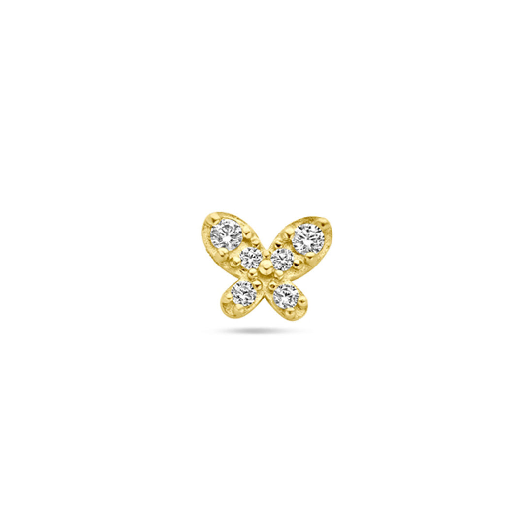 flat back piercing vlinder zirkonia 4,5 mm 14K geelgoud