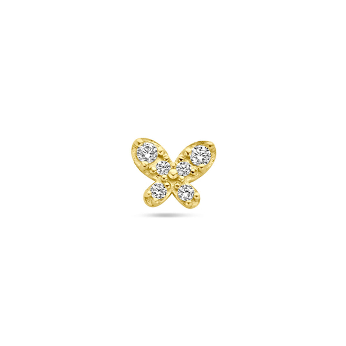 Piercing en forme de papillon en or jaune 14K, décoré de zirconiums scintillants.